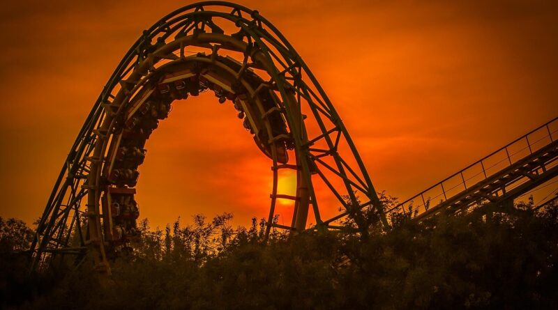 roller coaster, amusement park, nature, sunset, dusk, amusement ride, funfair, carnival, shijingshan, beijing, china