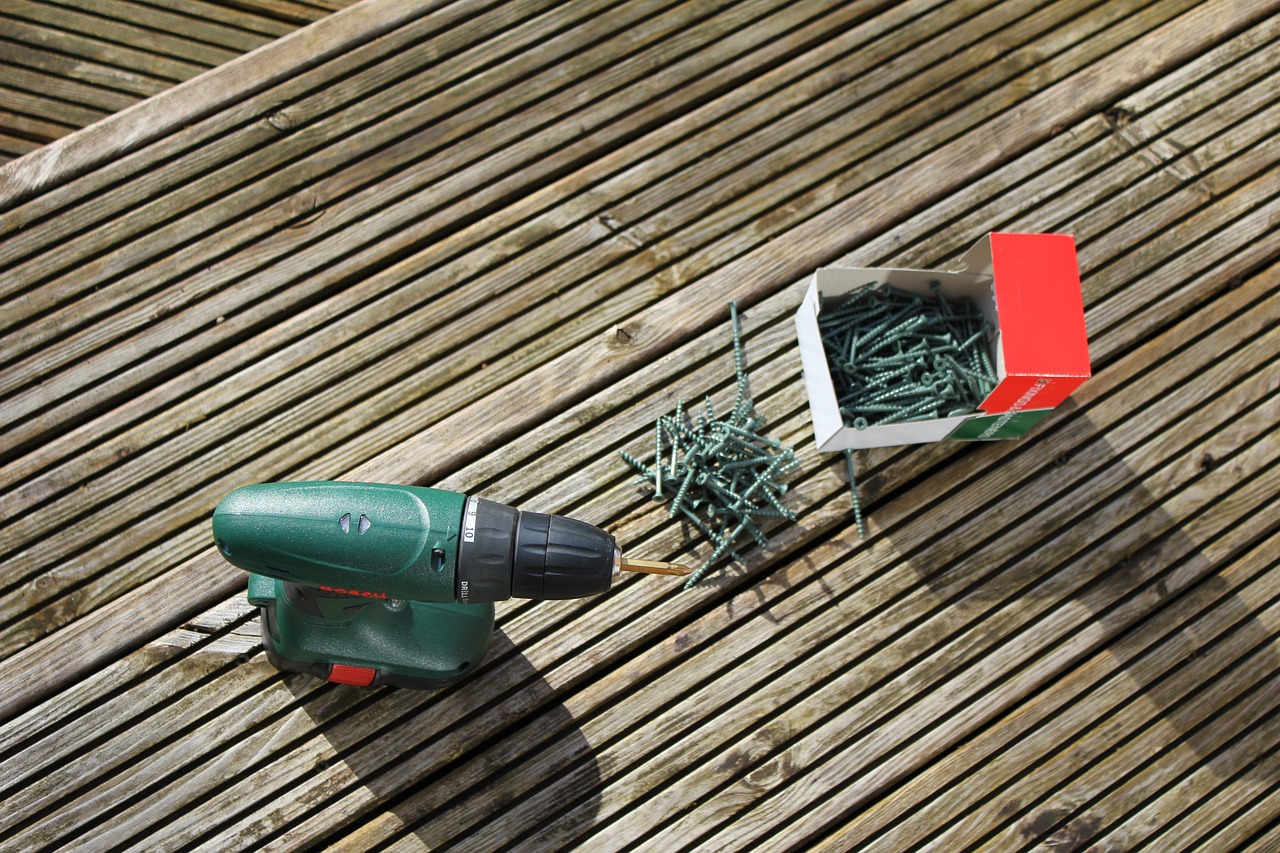 screw, wooden decking, fix, repair, box, drill bit, cordless, electric, battery, power, tool, construction, equipment, boards, planks, detail, surface, floor, outdoor, chuck, handyman, diy, work, hardware, walkway, wooden decking, wooden decking, handyman, handyman, handyman, diy, diy, diy, diy, diy