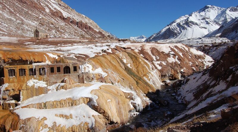 mendoza, church, nature, argentina, puente del inca, landscape, stone, sulphur, mountain, tourism, yellow