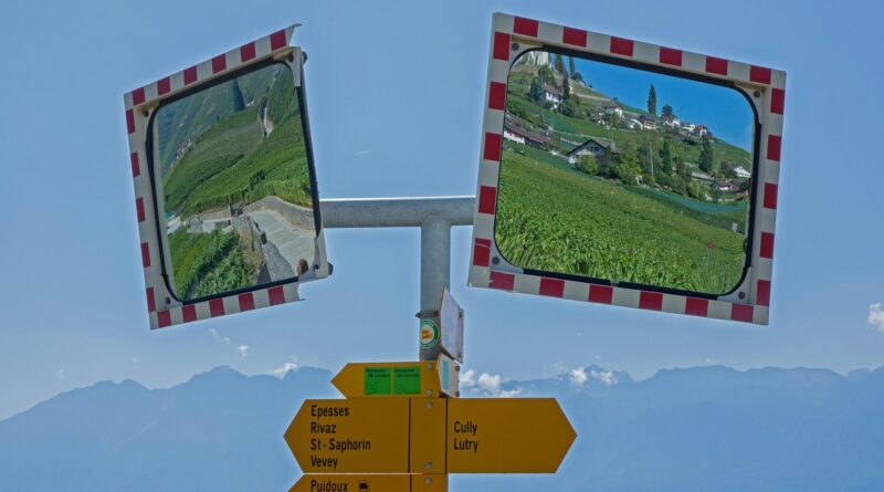 mirrors, reflection, signpost, wall guide, vineyards