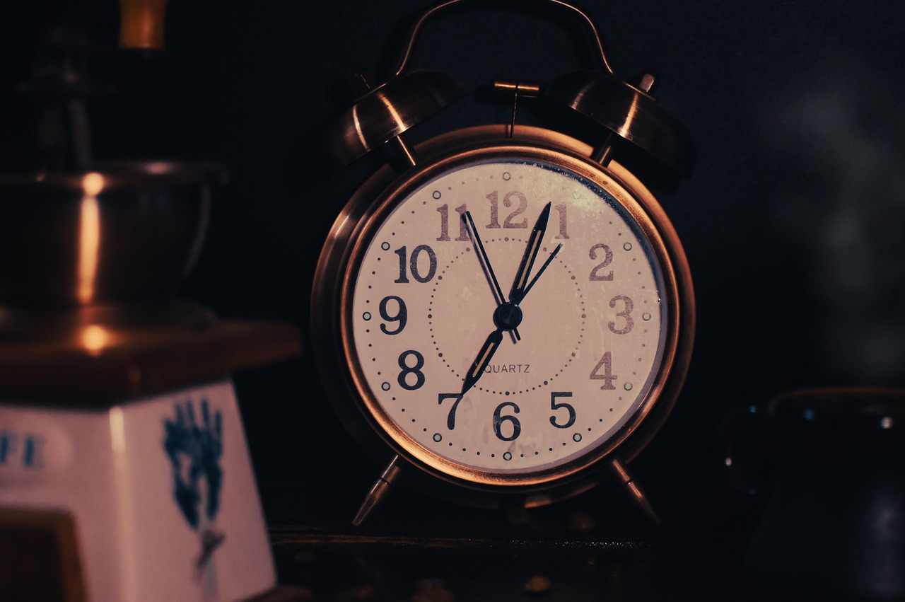 coffee, coffee grinder, cup, coffee cup, clock, time, dark, alarm clock