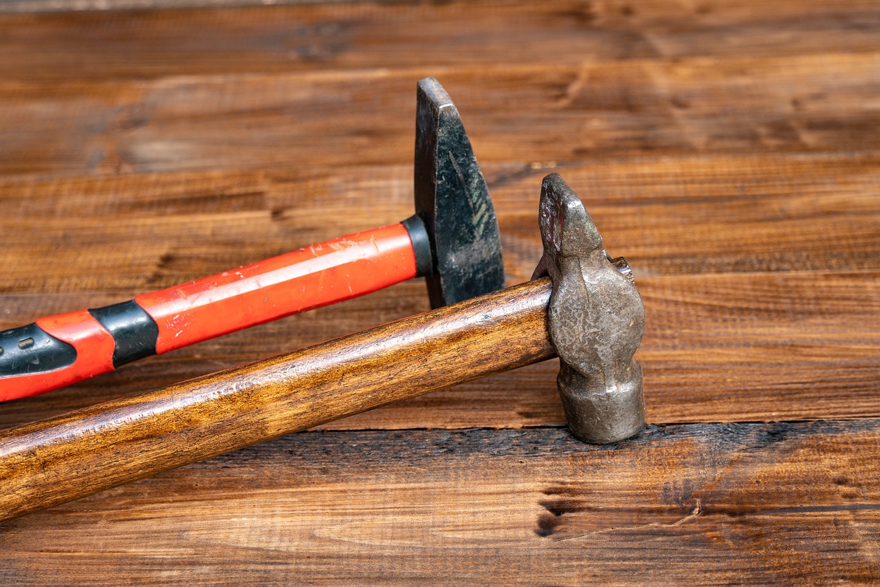 a hammer, hand tool, steel, metal, tool, old, repair, nature, mechanics, craft, service, equipment, village, garden