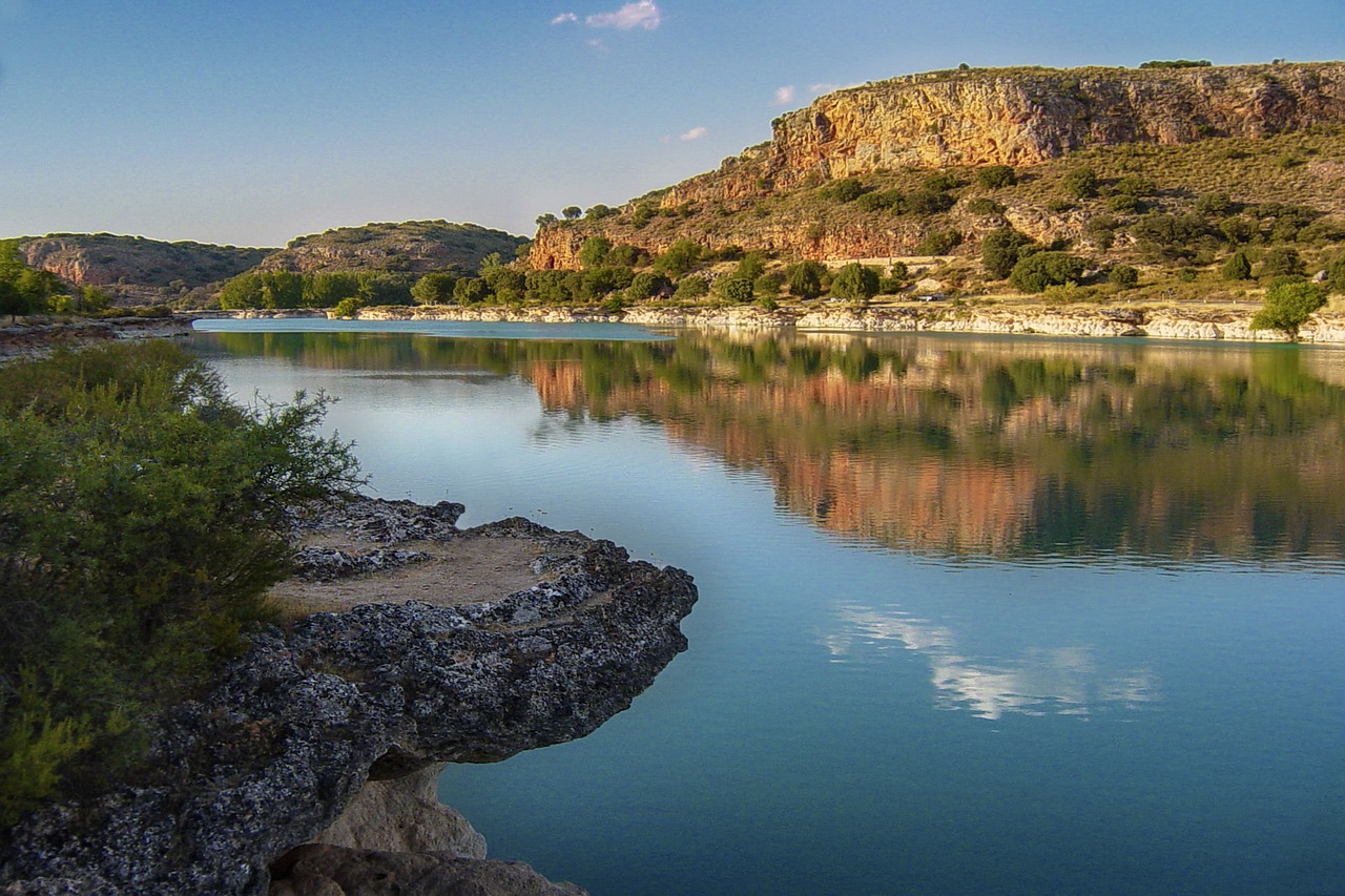 landscape, laguna, rocks, nature, darling, clouds, reflection, ruidera, spain