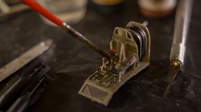 miniature, modelling, hobby, handcraft, plastic, revell, kit, diy, closeup, plane, historical, il2, stormovik, paint brush, cockpit
