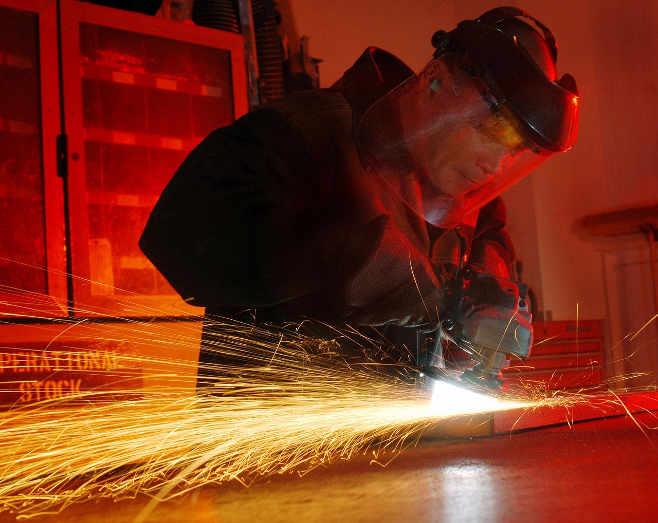man, working, metal worker, tool, cutter, sparks, dangerous, labor, sander, sanding, cutter, sparks, labor, labor, sander, sander, sander, sander, sander